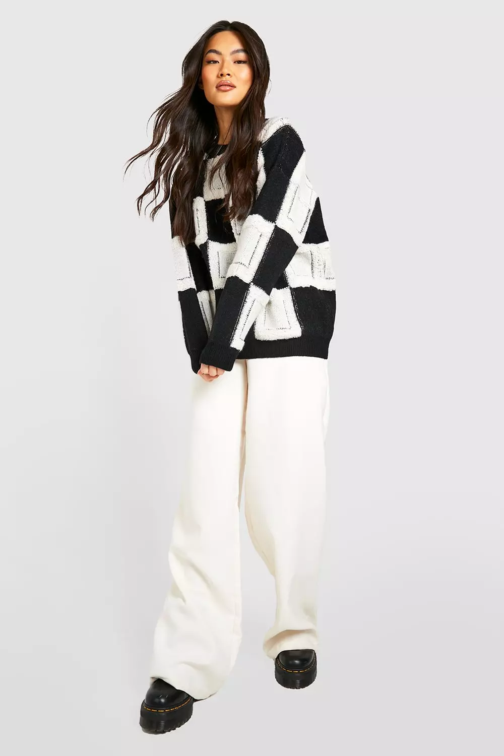 Black Textured Check Oversized Jumper alternative image