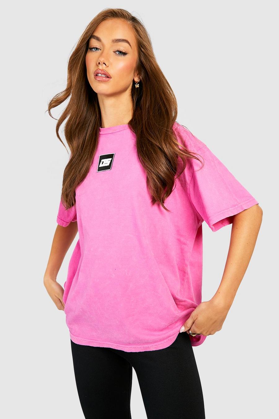 Hot pink Ds Slogan Label Washed Oversized T-shirt image number 1