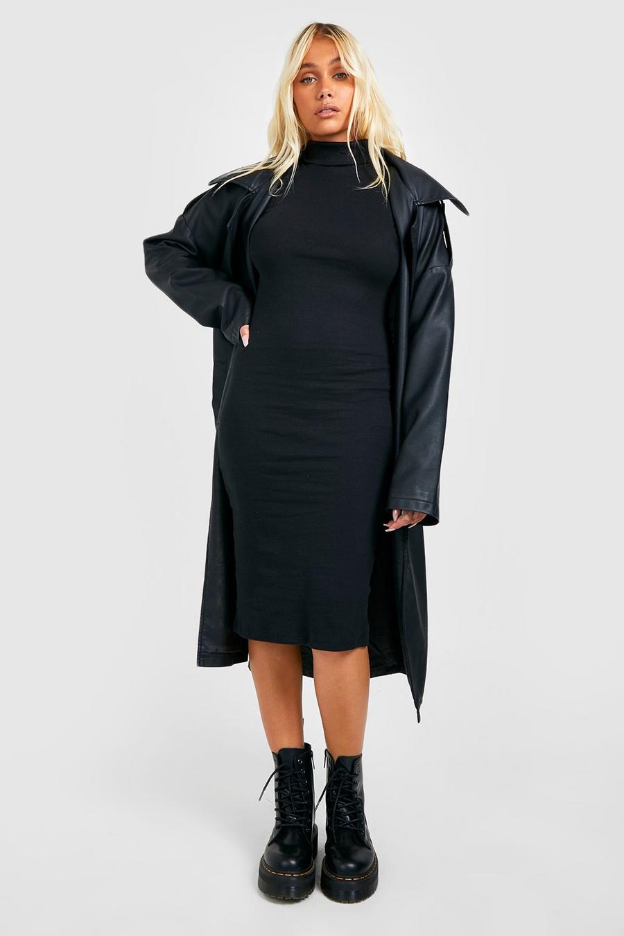 Black Roll Neck Midi Dress