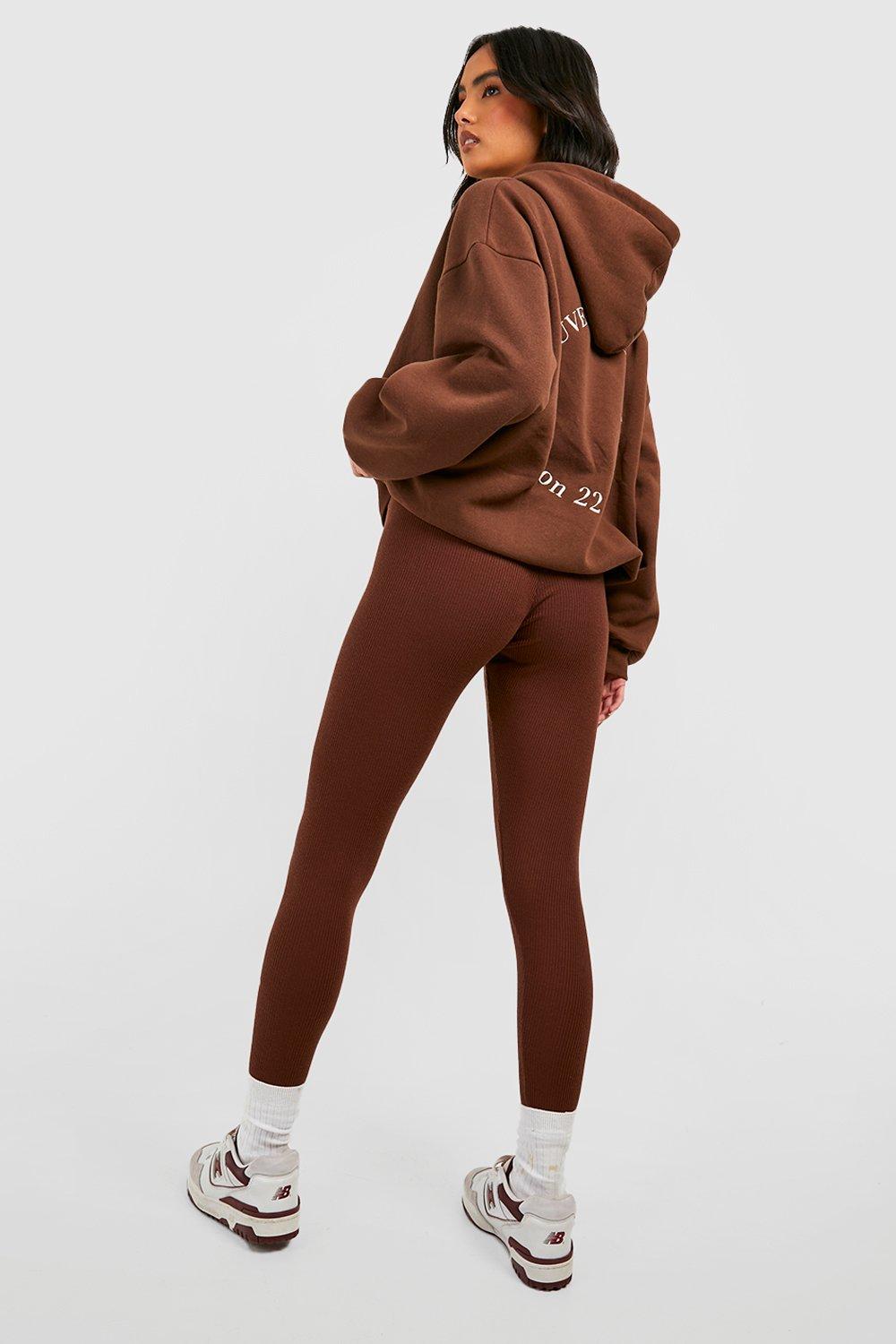 Chocolate Ribbed Mid Rise Basic Leggings