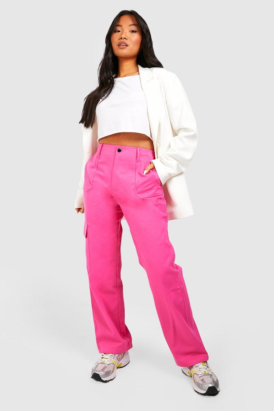 Pink Petite Straight Leg Cargo Pants image number 1