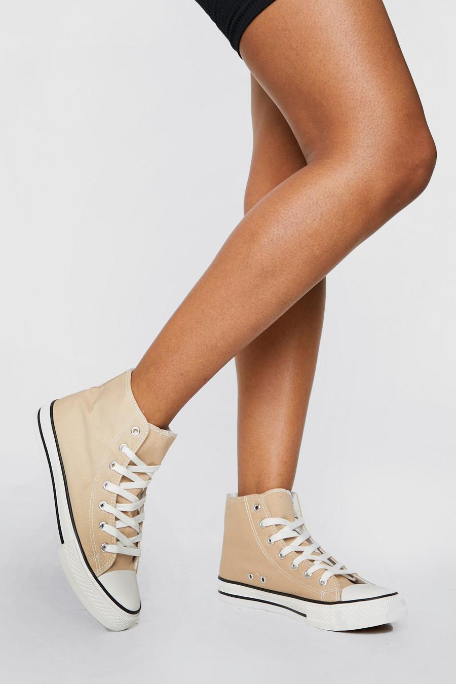 Beige Canvas High Top Sneakers image number 1