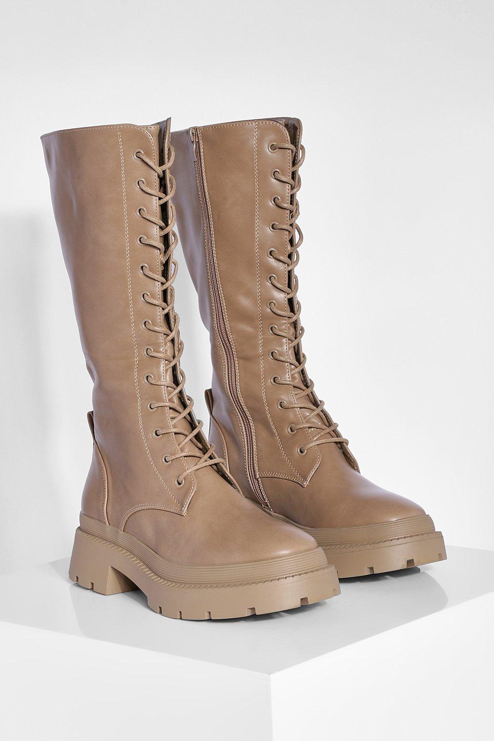 Brown knee hotsell high combat boots