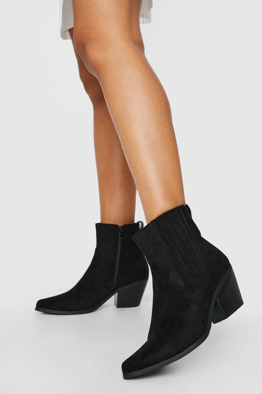 Black Ribbed Panel Detail Cowboy Western Boots