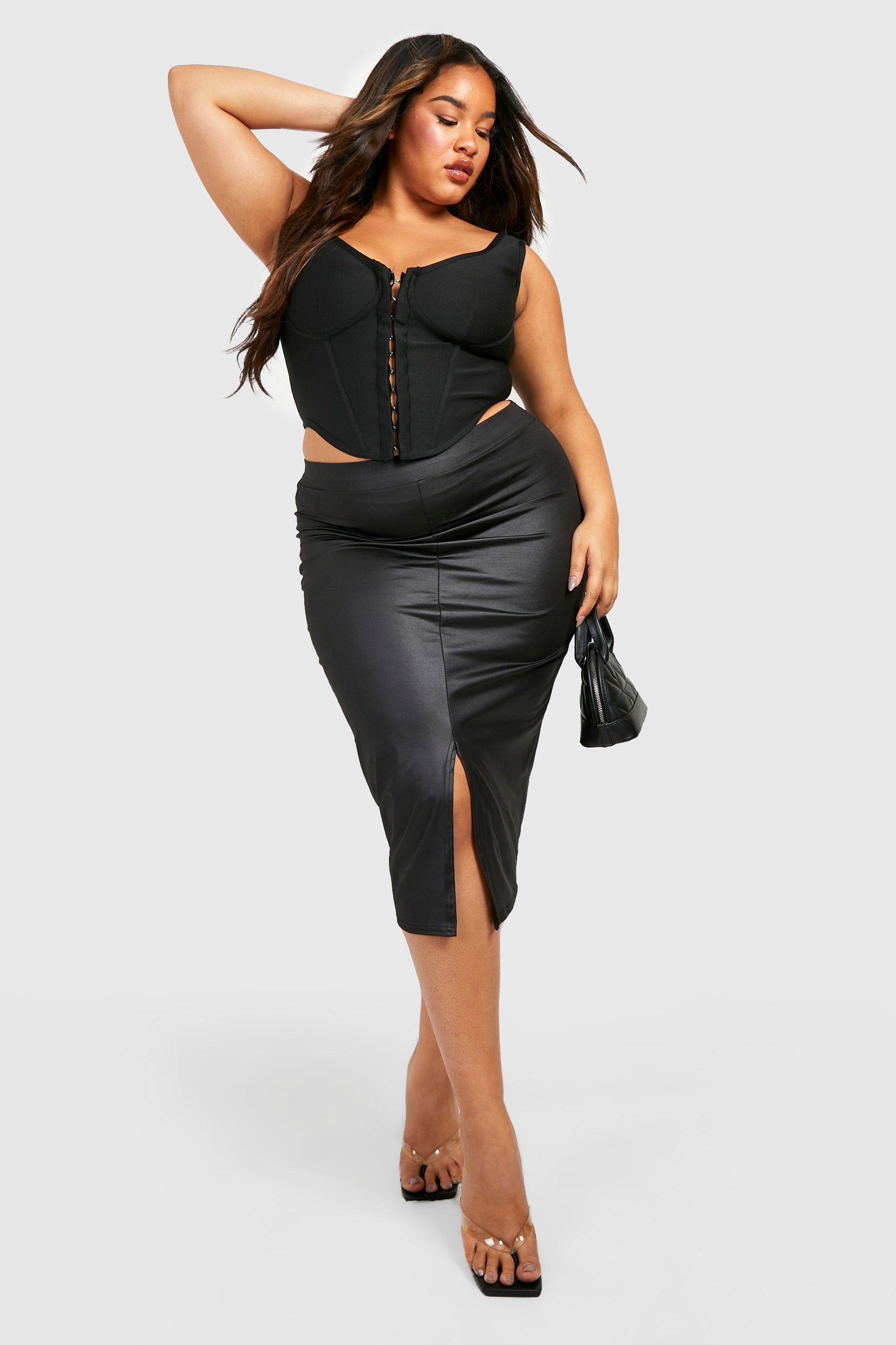 Boohoo plus on sale size leather skirt