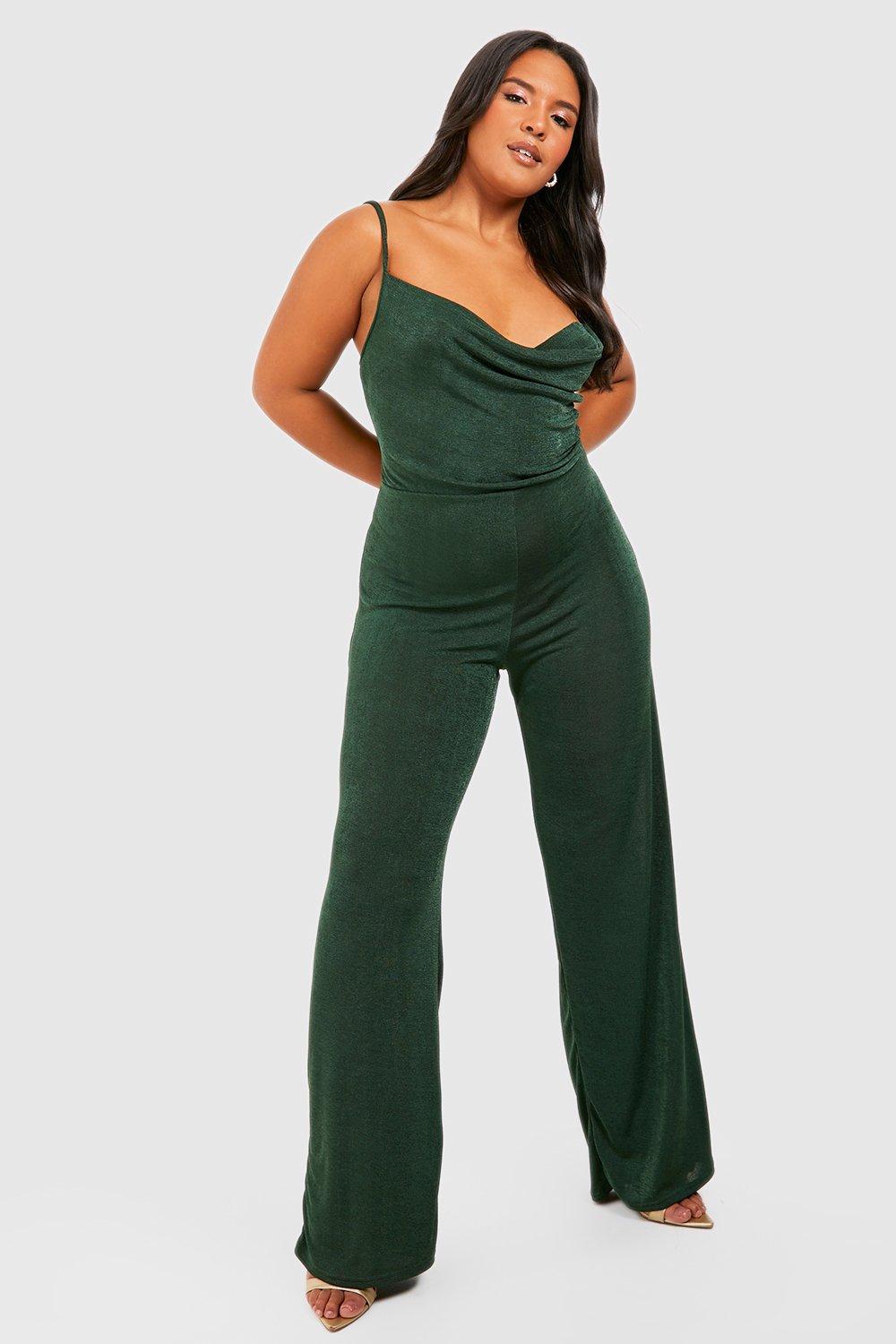 Plus Acetate Slinky Cowl Neck Jumpsuit