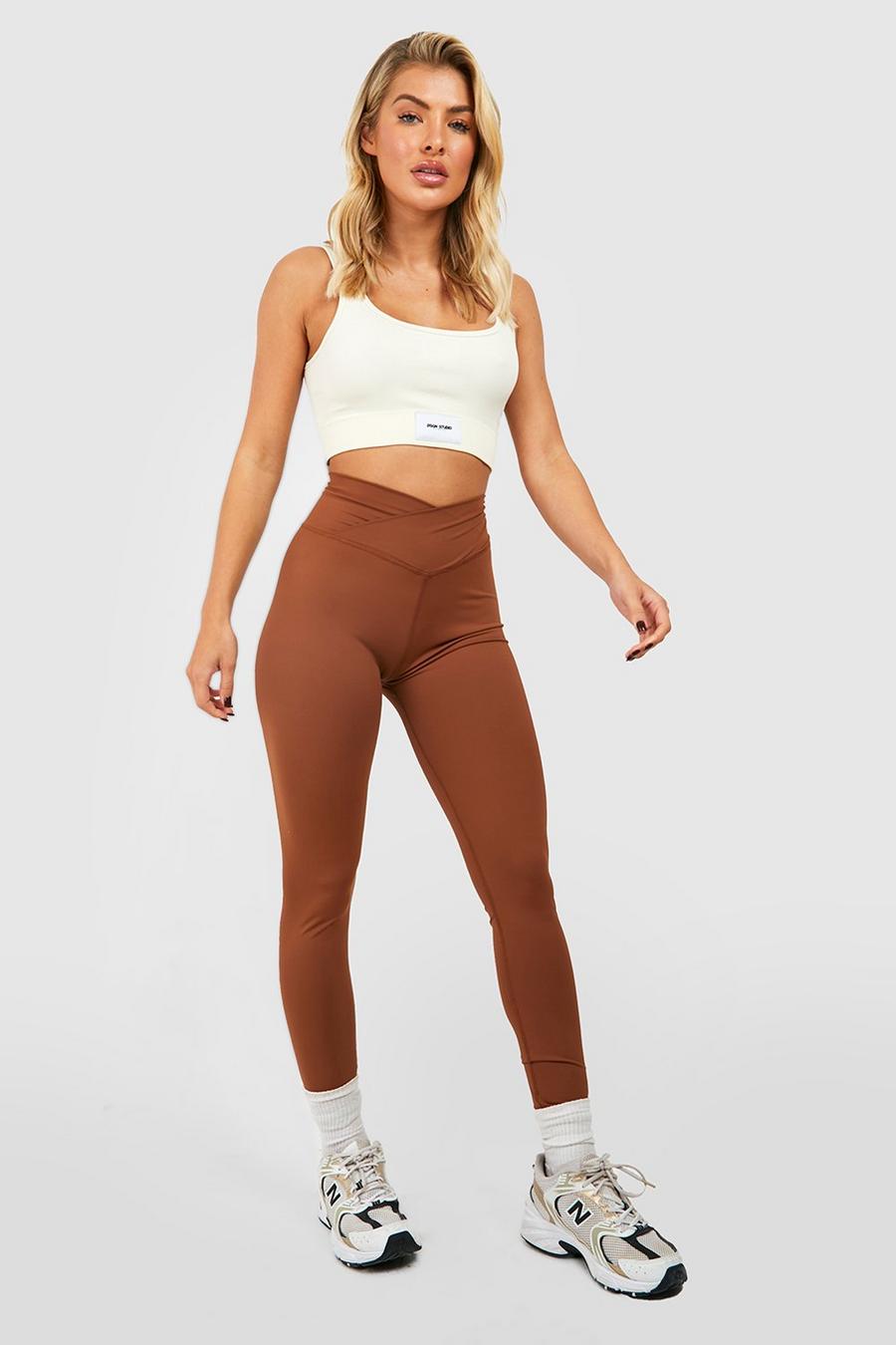 Chocolate Soft Luxe Wrap Waistband Gym Leggings  image number 1