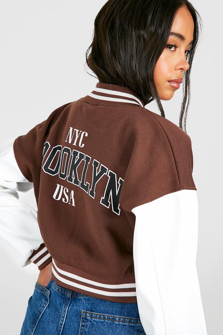 Giacca Bomber Petite Brooklyn stile college, Chocolate image number 1