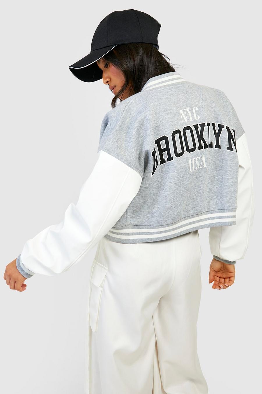 Grey Petite Brooklyn Varsity Bomber image number 1