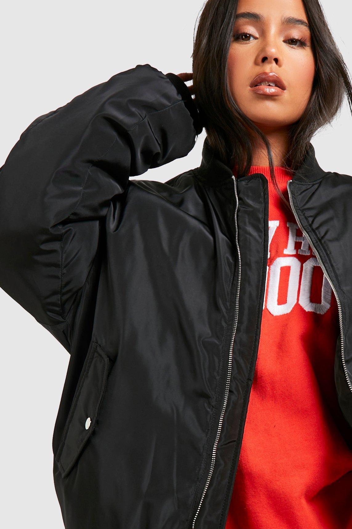 Petite Faux Leather Pocket Detail Bomber Jacket