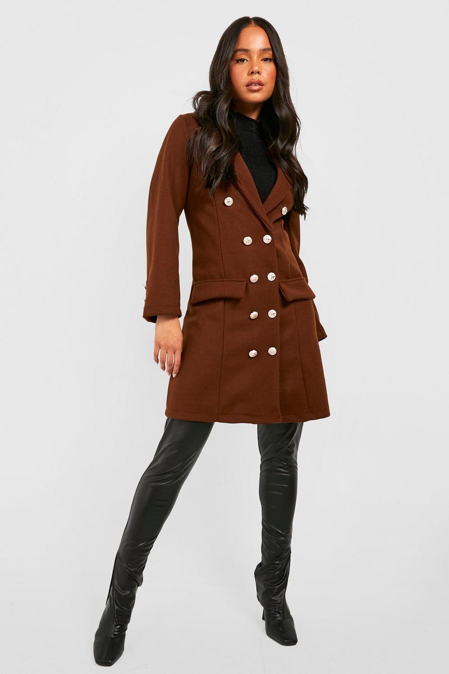 Chocolate Petite Double Breasted Wool Look Coat image number 1