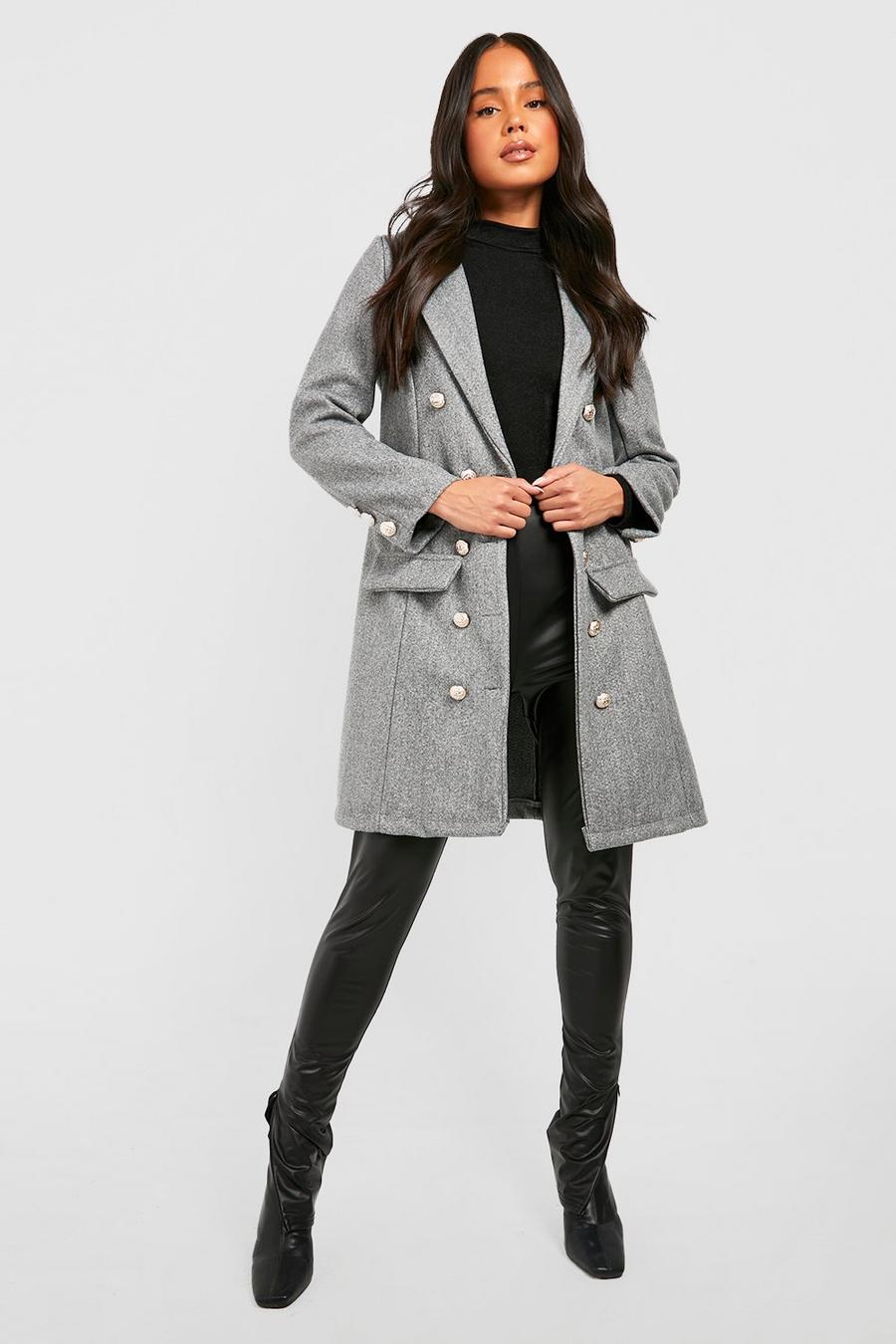 Grey Petite Double Breasted Wool Look Coat image number 1