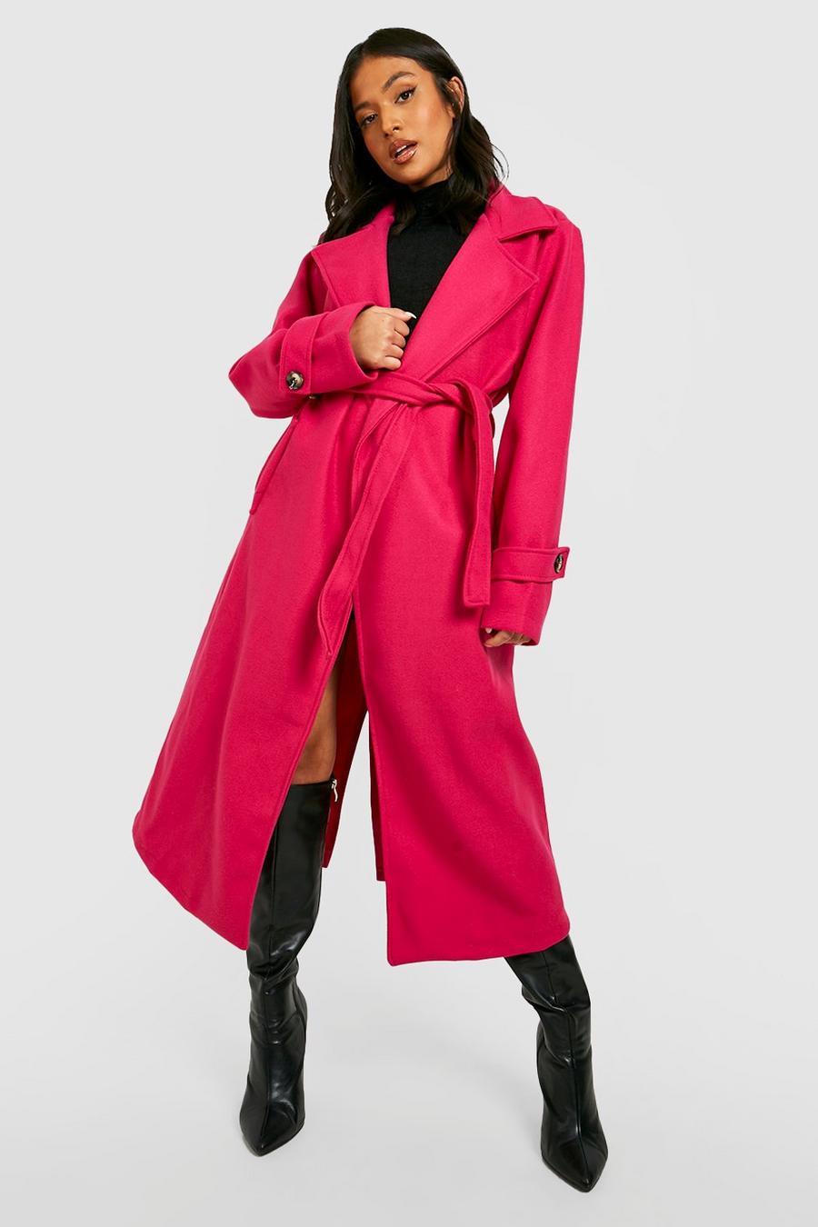 Magenta pink Petite Belted Wool Look Trench