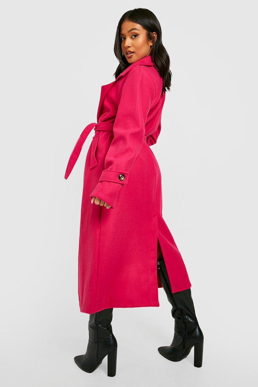 Petite Belted Wool Look Trench boohoo IL