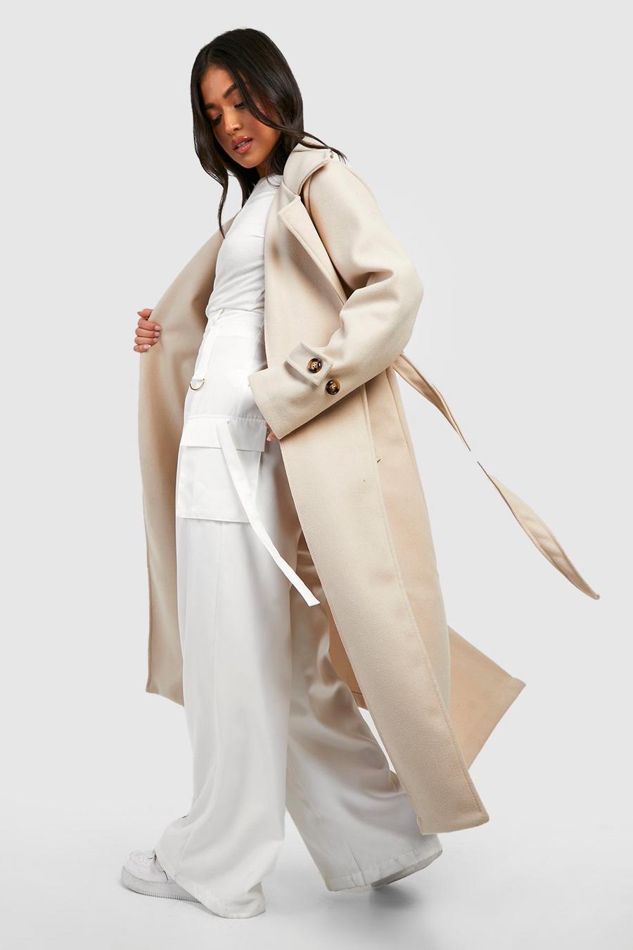 Stone Petite Belted Wool Look Trench image number 1