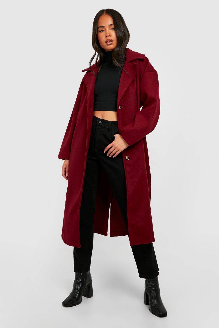 Berry Petite Belted Button Through Wool Look Coat image number 1