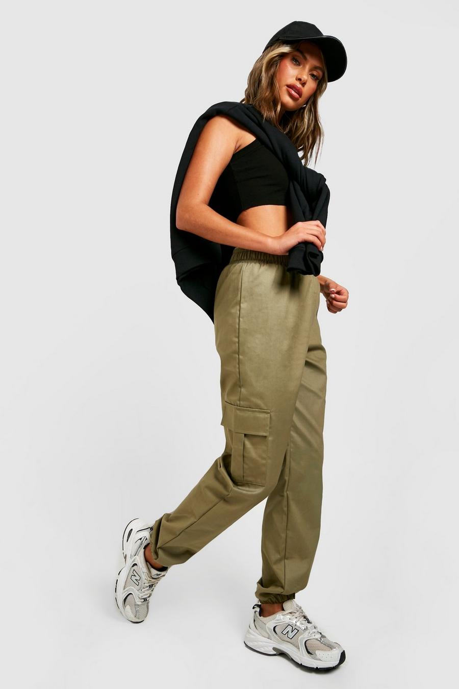 Olive green Petite High Waisted Cargo Pocket Joggers image number 1