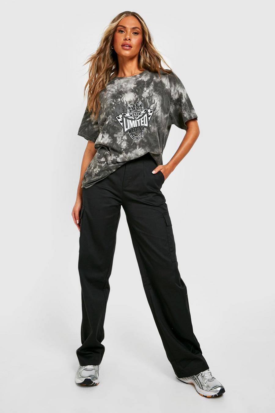 Black Petite High Waisted Straight Leg Cargo Trousers image number 1