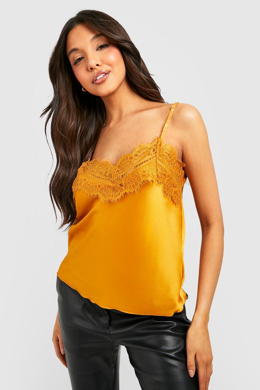 Toffee Lace Trim Satin Cami image number 1