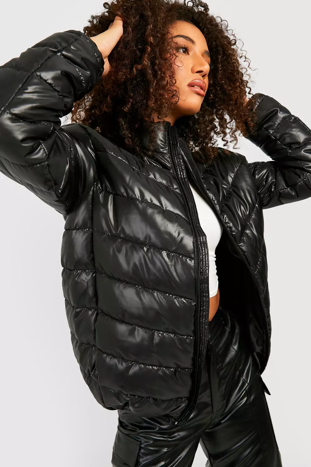 Crop funnel neck puffer hot sale