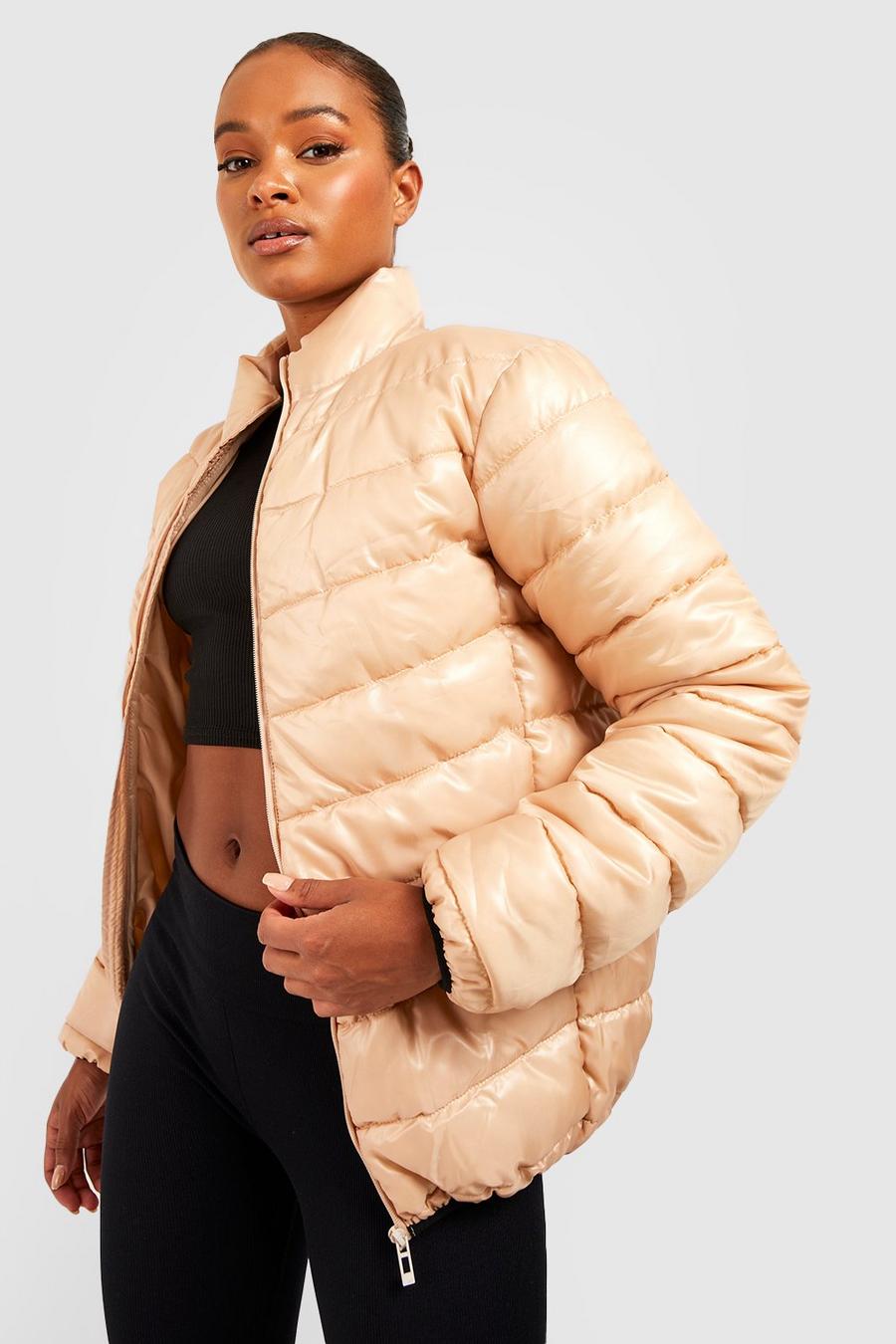 Stone Tall Crop Funnel Neck Puffer Jacket image number 1