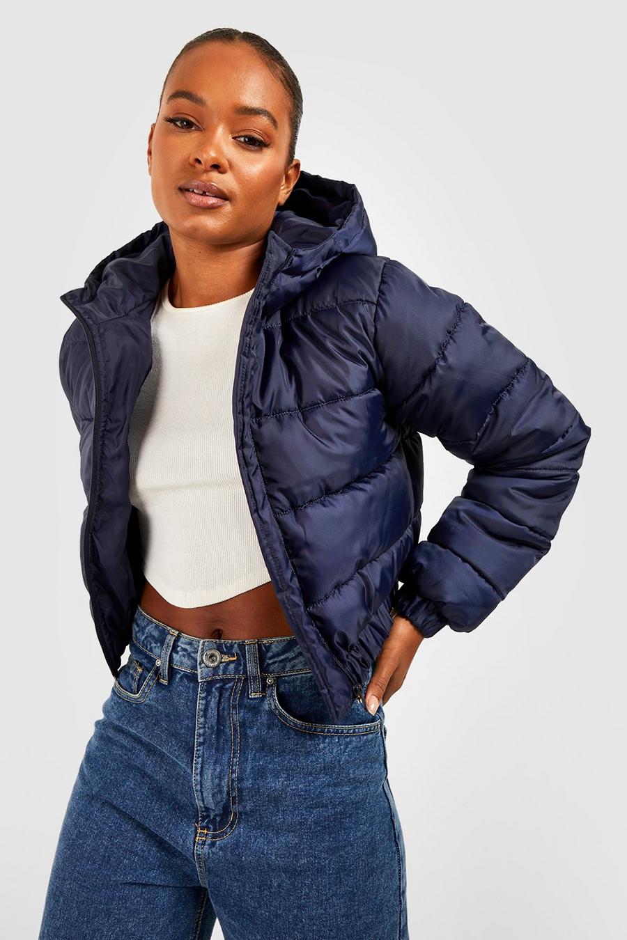 Navy Tall Hooded Puffer Jacket