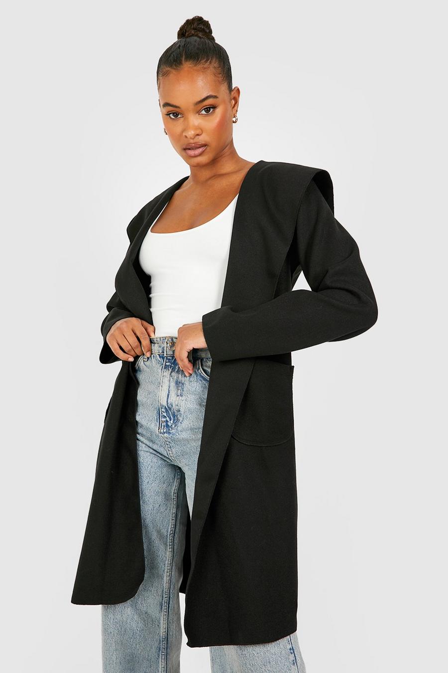 Black Tall Hooded Wool Look Coat image number 1