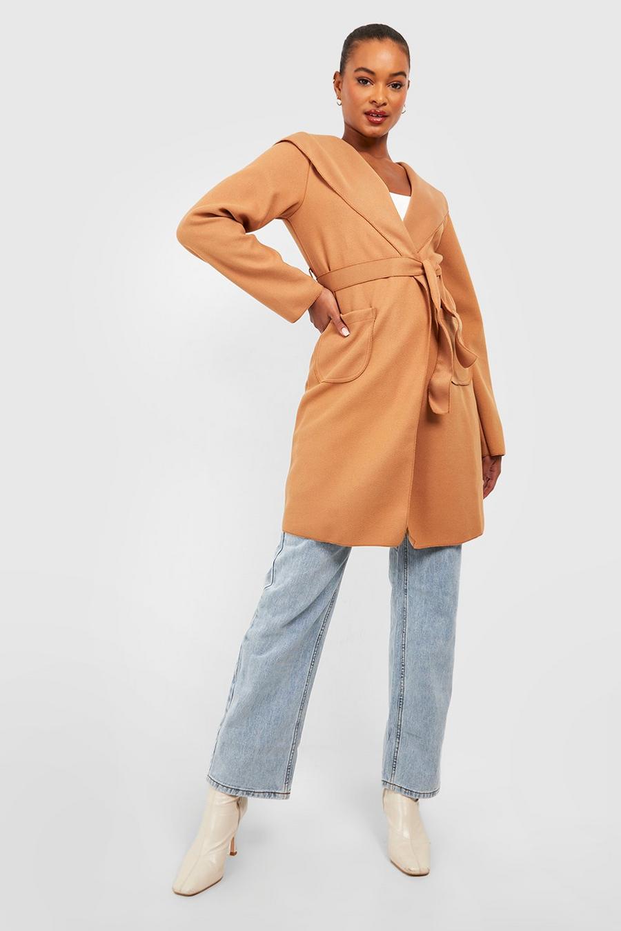 Camel Tall Hooded Wool Look Coat image number 1