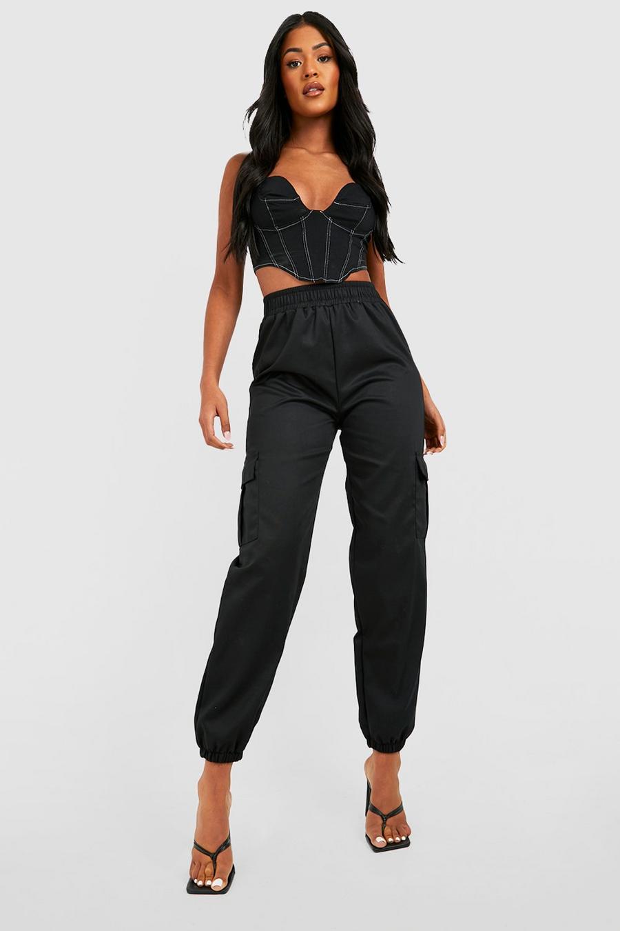 Black Tall High Waisted Cargo Pocket Joggers image number 1