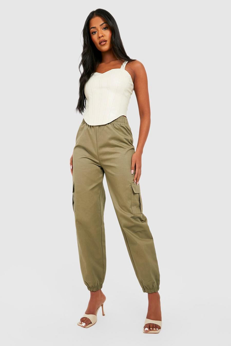 Olive Tall High Waisted Cargo Pocket Joggers image number 1
