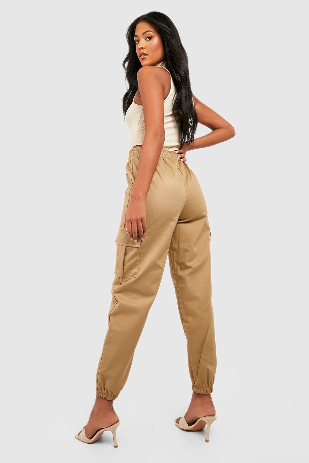 High Waisted Cargo Pants - Tan