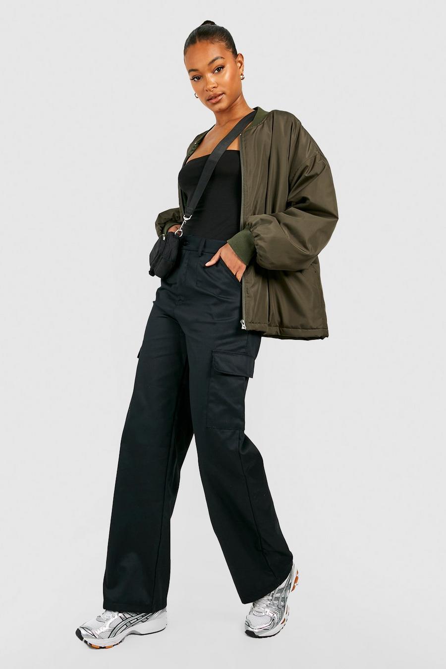 Black Tall High Waisted Straight Leg Cargo Trousers image number 1