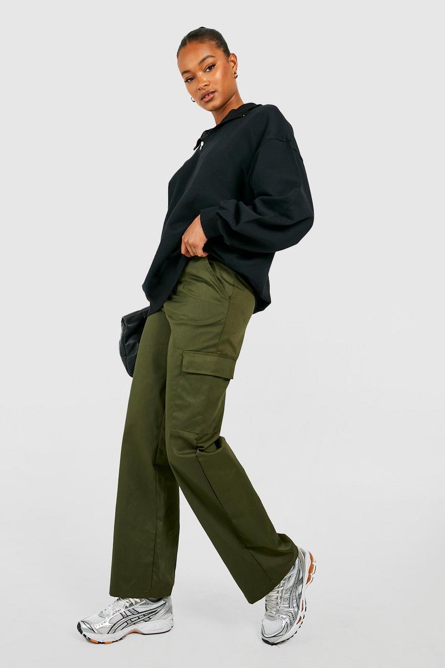 Khaki Tall High Waisted Straight Leg Cargo Trousers image number 1