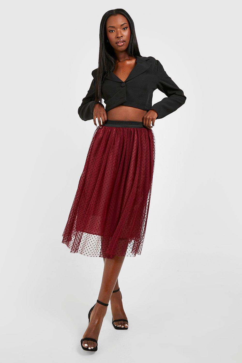 Women's Polka Dot Tulle Mesh Midi Skirt | Boohoo UK