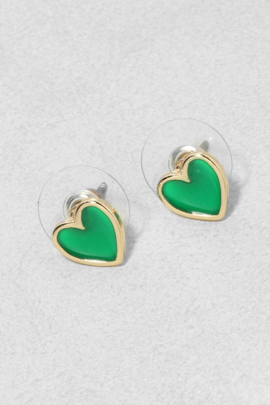 Green Enamel Heart Stud Earring image number 1