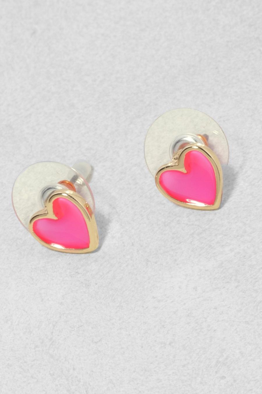 Pink rosa Enamel Heart Stud Earring