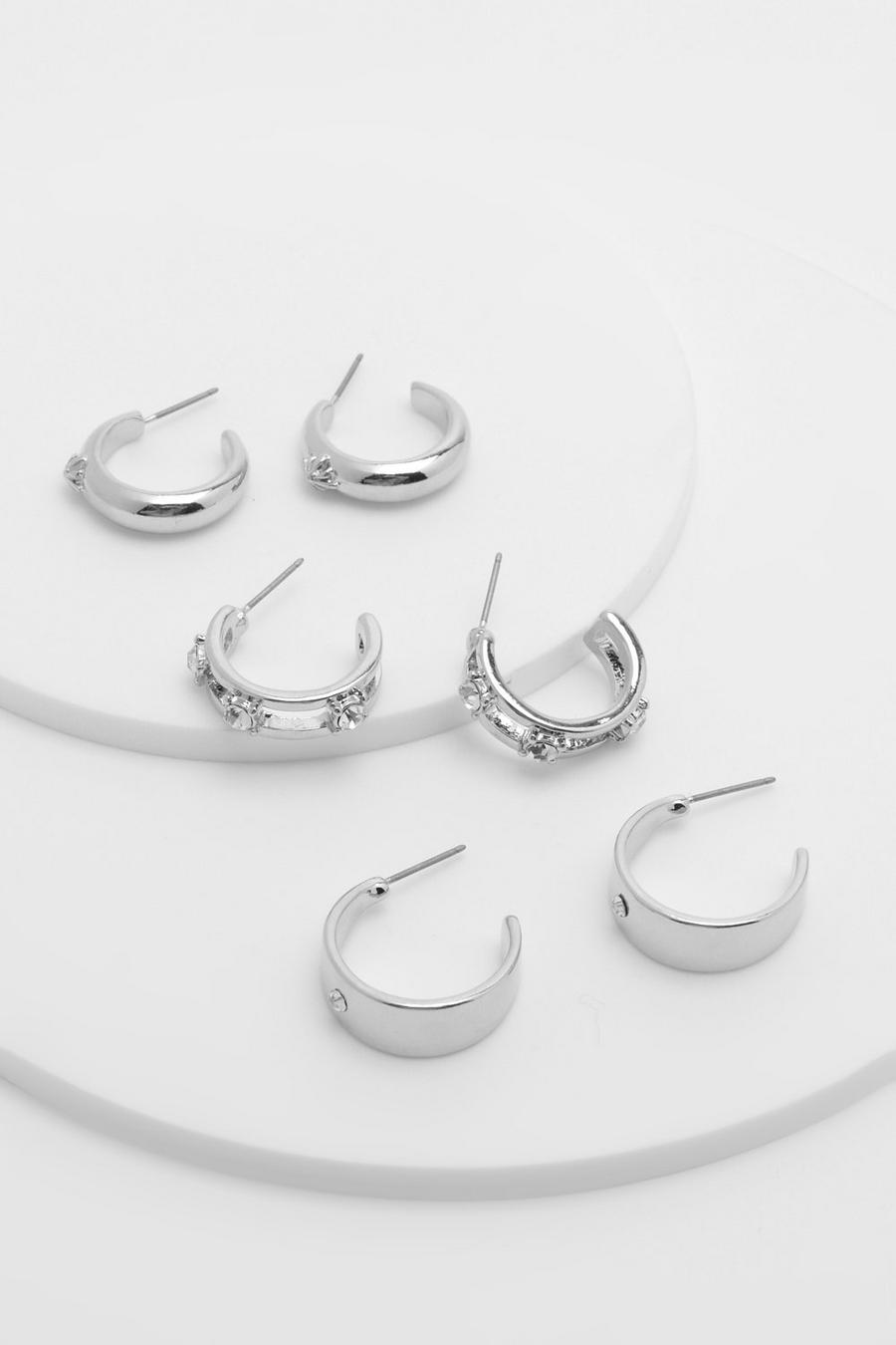 Silver And Crystal Multipack Hoop Earrings image number 1