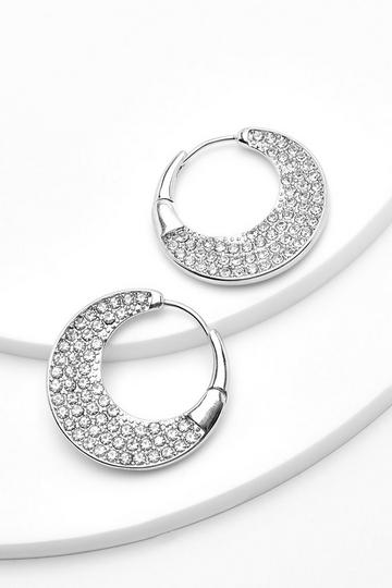 Silver Silver Pave Half Moon Hoop Earrings