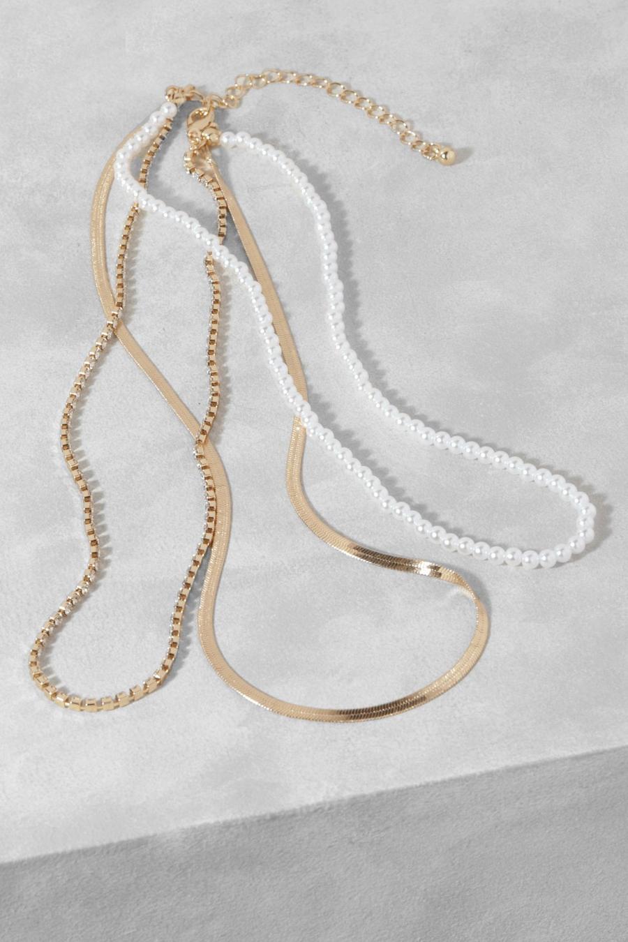 Collier superposé à perles et strass, Gold image number 1
