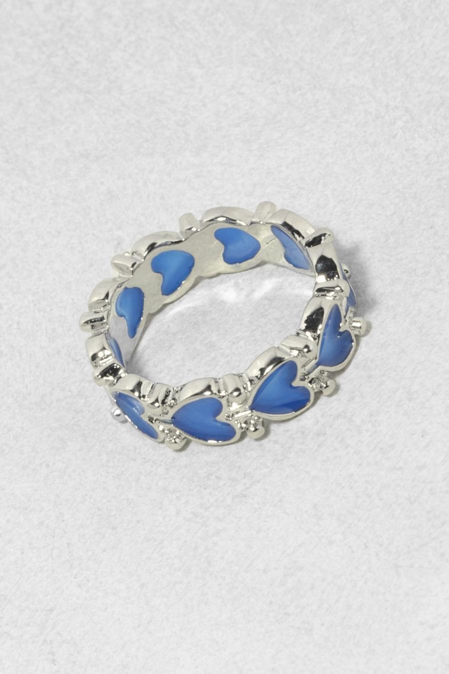 Silver Sapphire Enamel Heart Detail Ring
