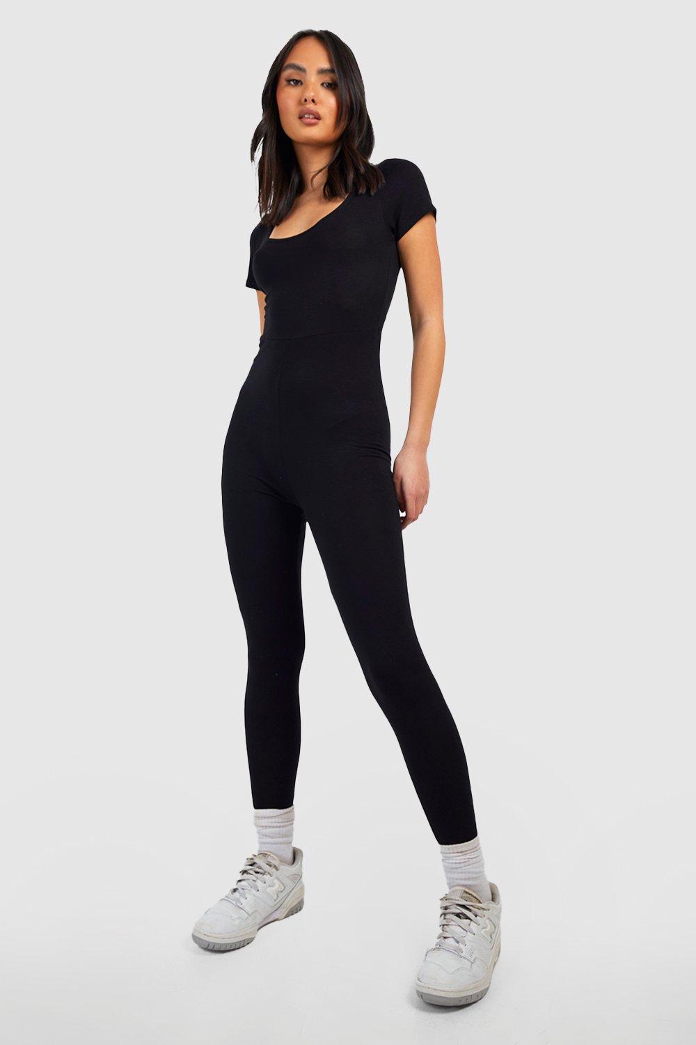 Basic Scoop Neck Cap Sleeve Unitard Jumpsuit