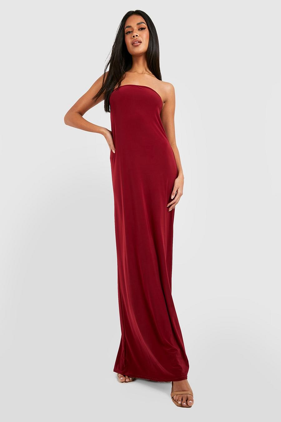 Berry red Bandeau Maxi Slinky Dress image number 1