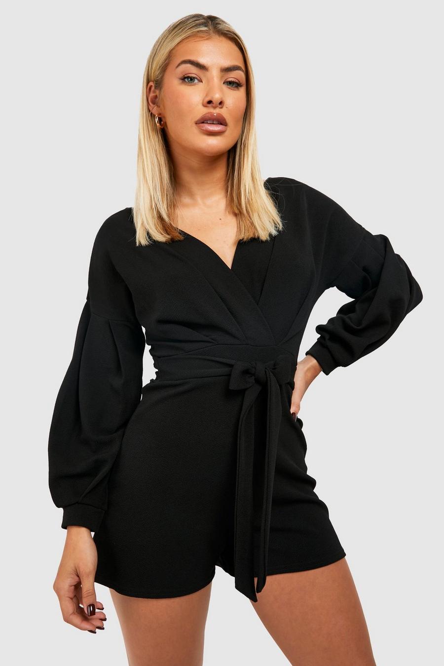 Black Off The Shoulder Belted Playsuit image number 1