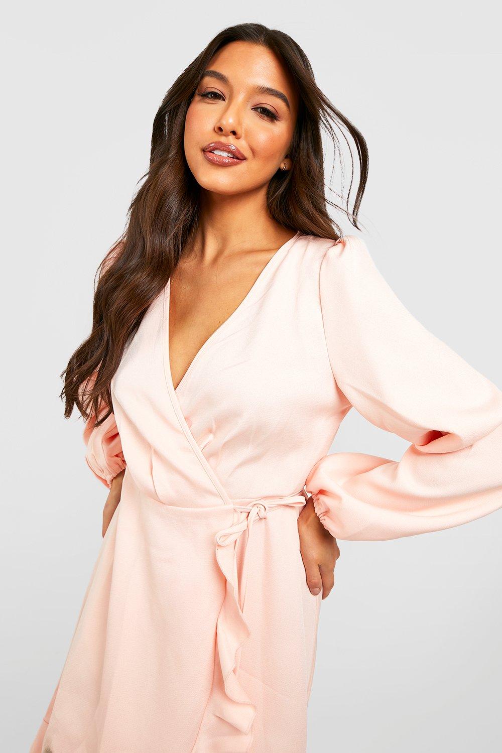 Boohoo pink hot sale wrap dress