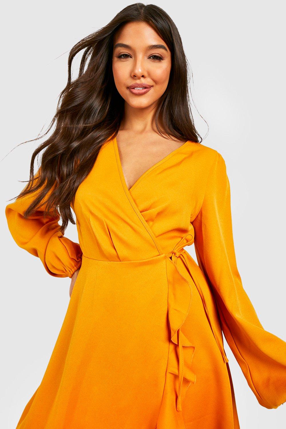 Boohoo yellow hotsell wrap dress