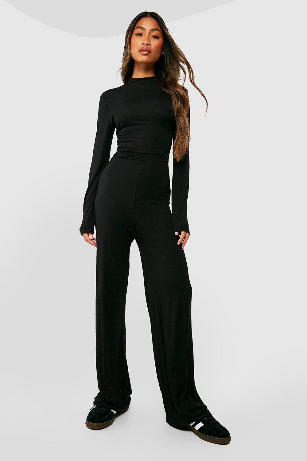 High neck bell sleeve cheap wide leg jumpsuit with belt