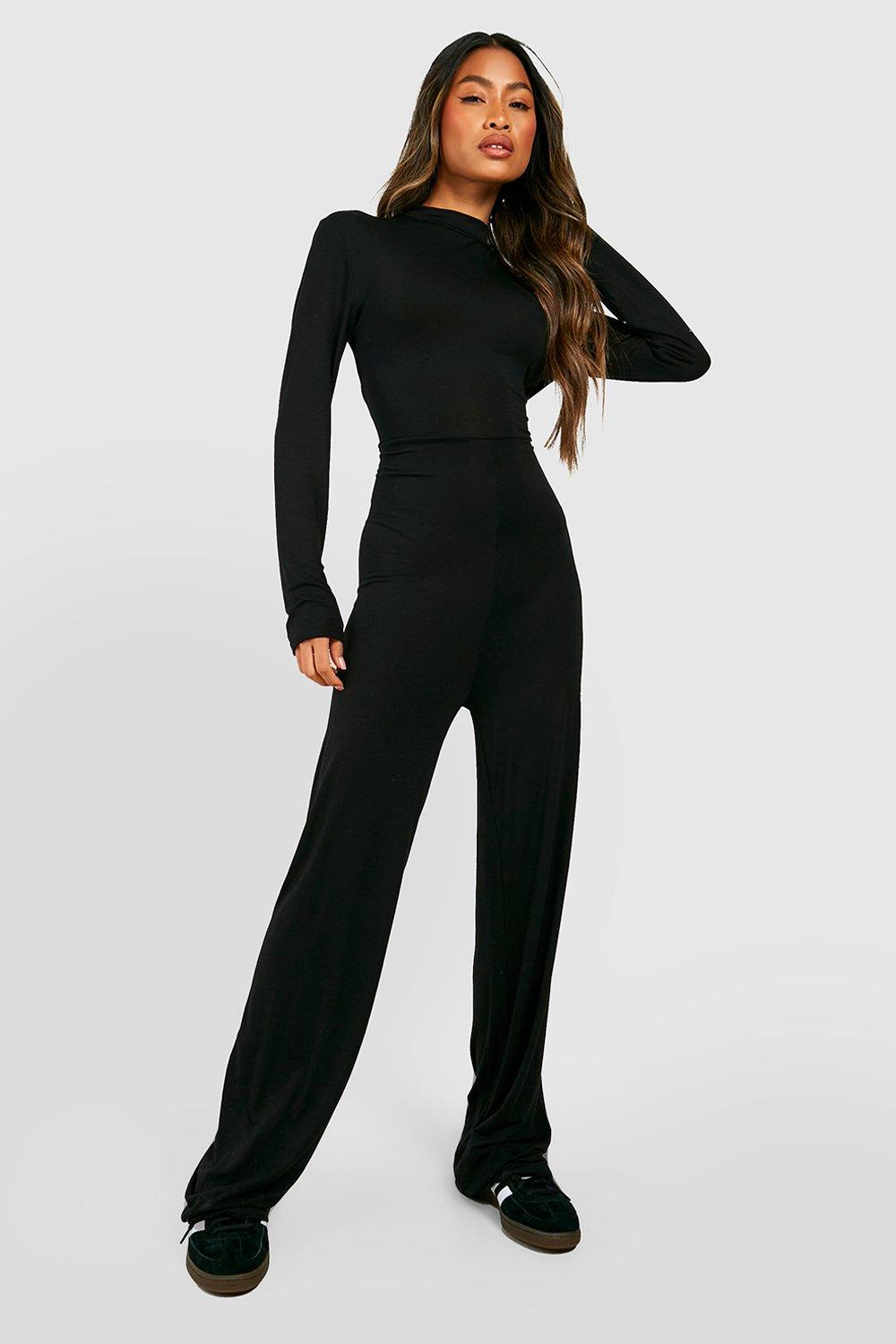 Long Sleeve Mock Neck Black Wide Leg Jumpsuit