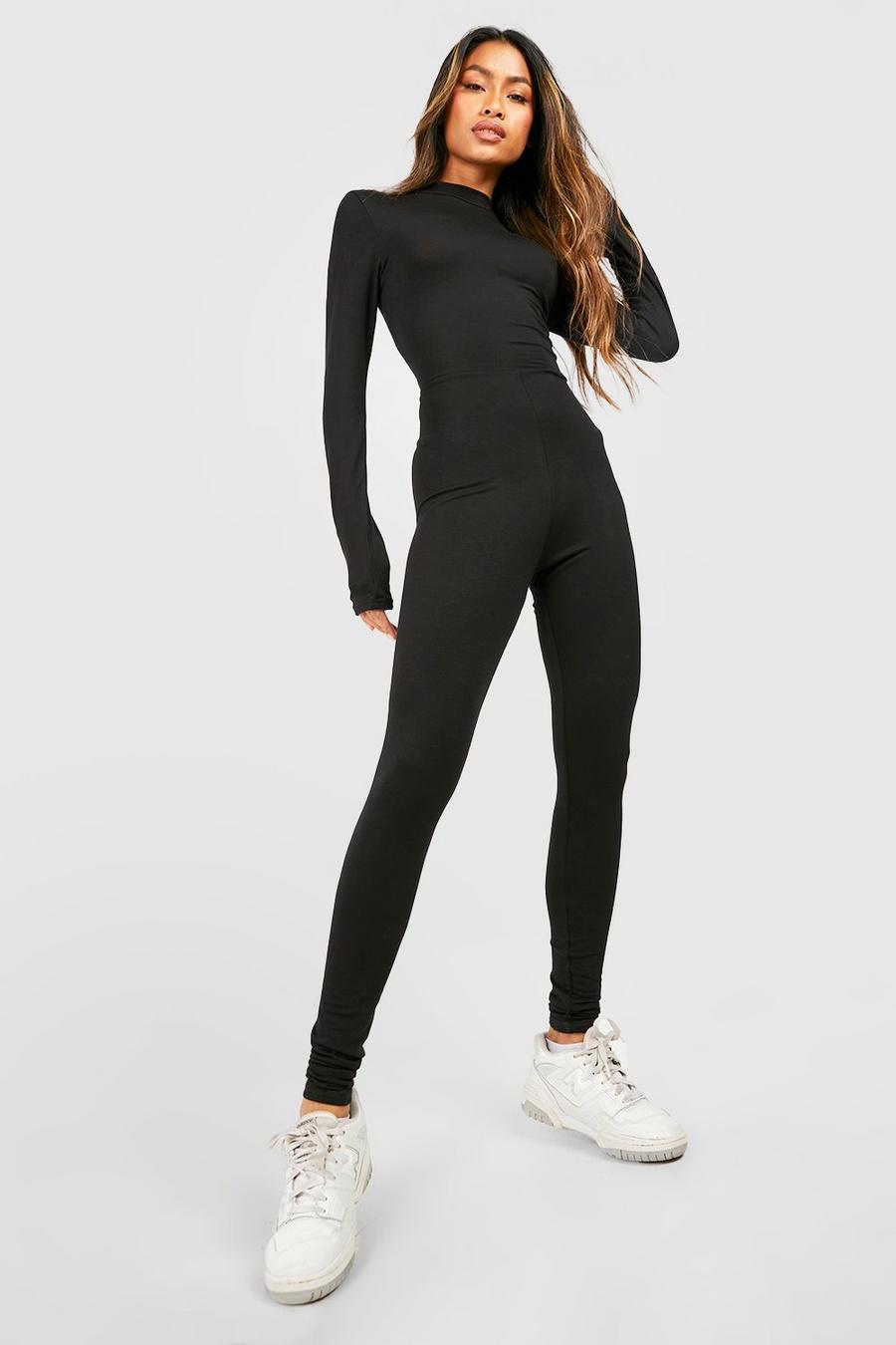 Black Basic Långärmad jumpsuit med polokrage