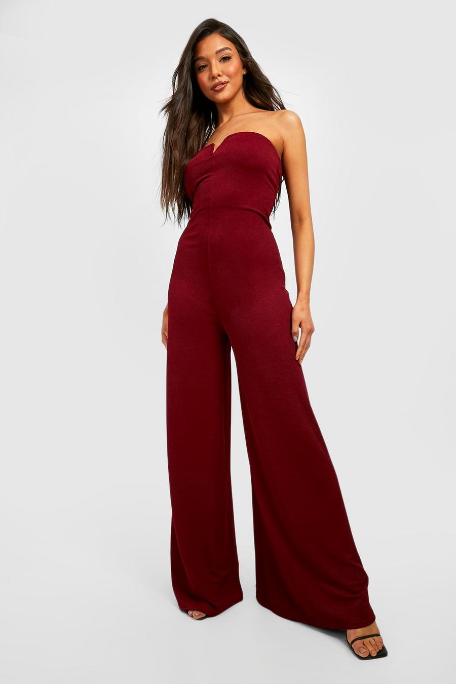 Berry red Bandeau Extreme Wide Leg Jumpsuit