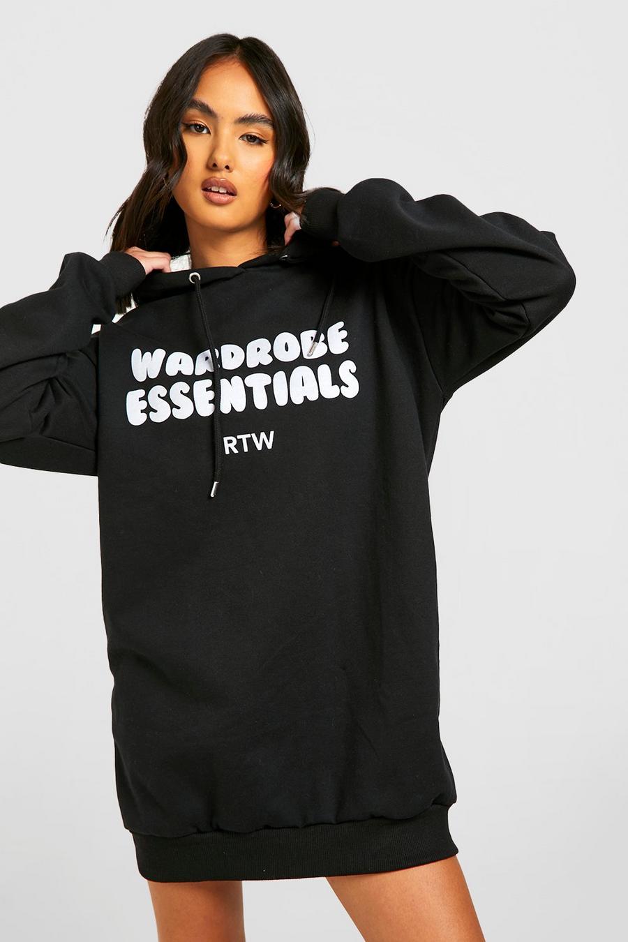 Black Wardrobe Essentials Printed Hooded Sweatshirt Dress image number 1